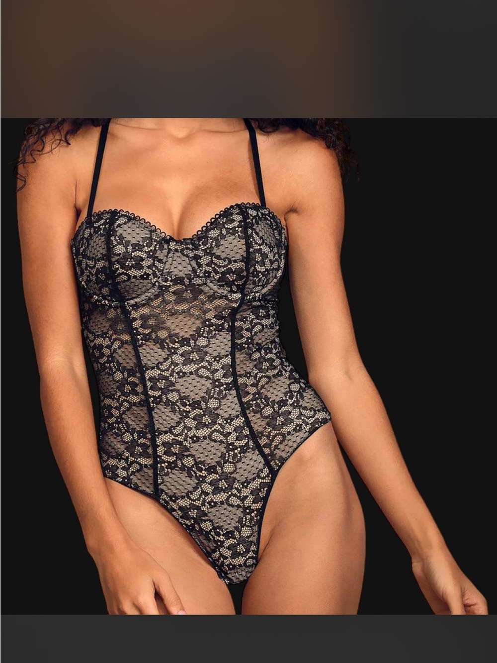 Lulu's Black Lace Bustier Bodysuit